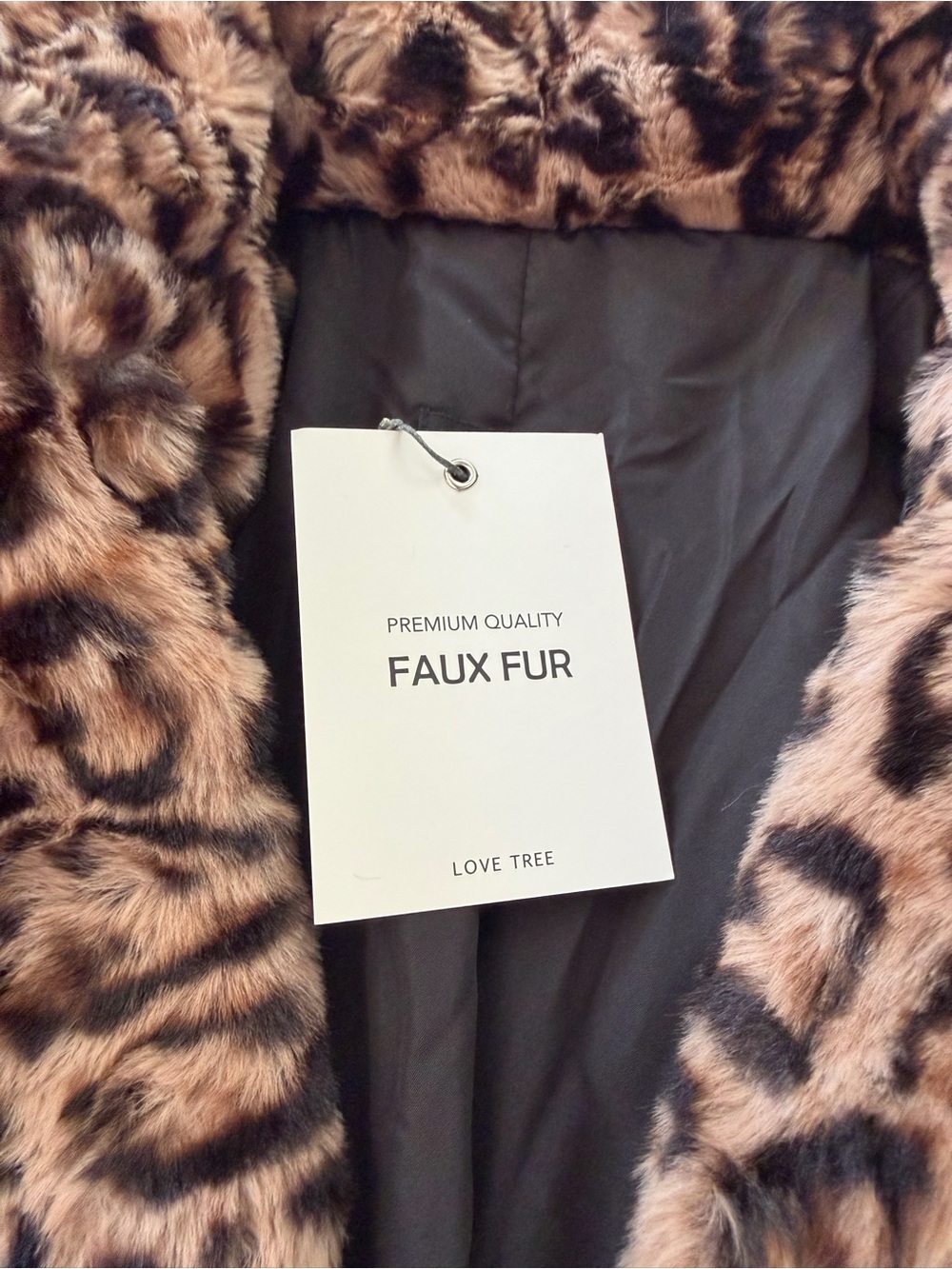 Love Tree Faux Fur Leopard Print Jacket in Brown and Black - Picture 4 of 5